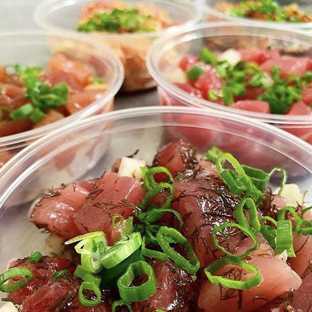 Fresh ahi tuna cubes detail