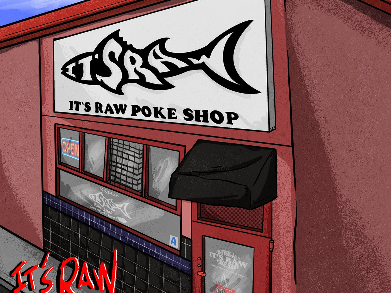 Team at It's Raw Poke Shop prep counter on Newport Avenue